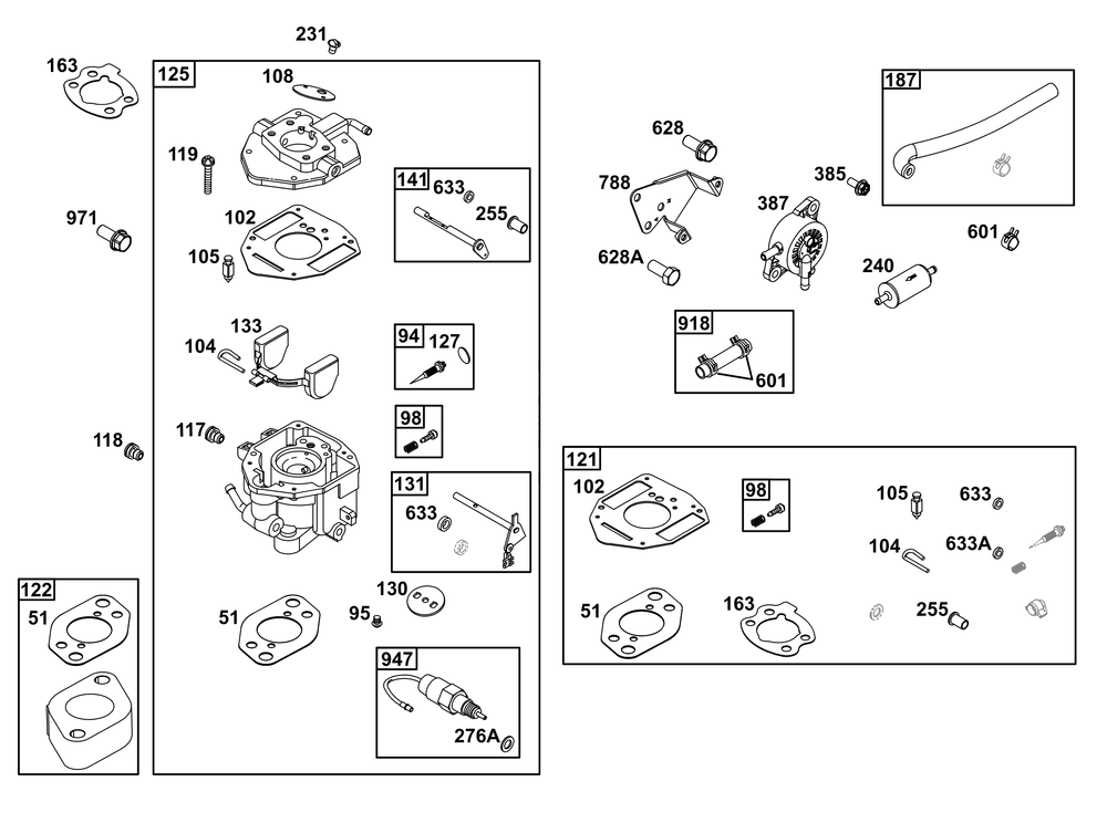 Carburetor And Fuel Supply Group Diagram and Parts List for 305447-0612-B5 200000 - 399999 Briggs and Stratton Engine